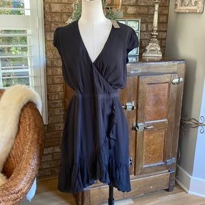 J. Crew Black Wrap Ruffle Dress